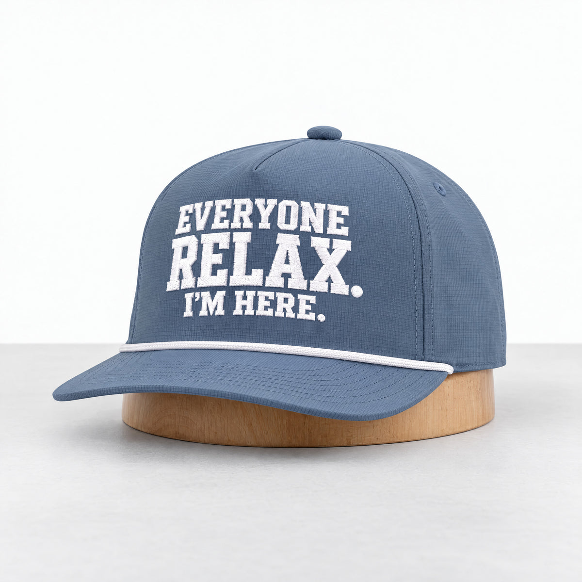 Everyone Relax rope hat in Blue Jean, three-quarter front view