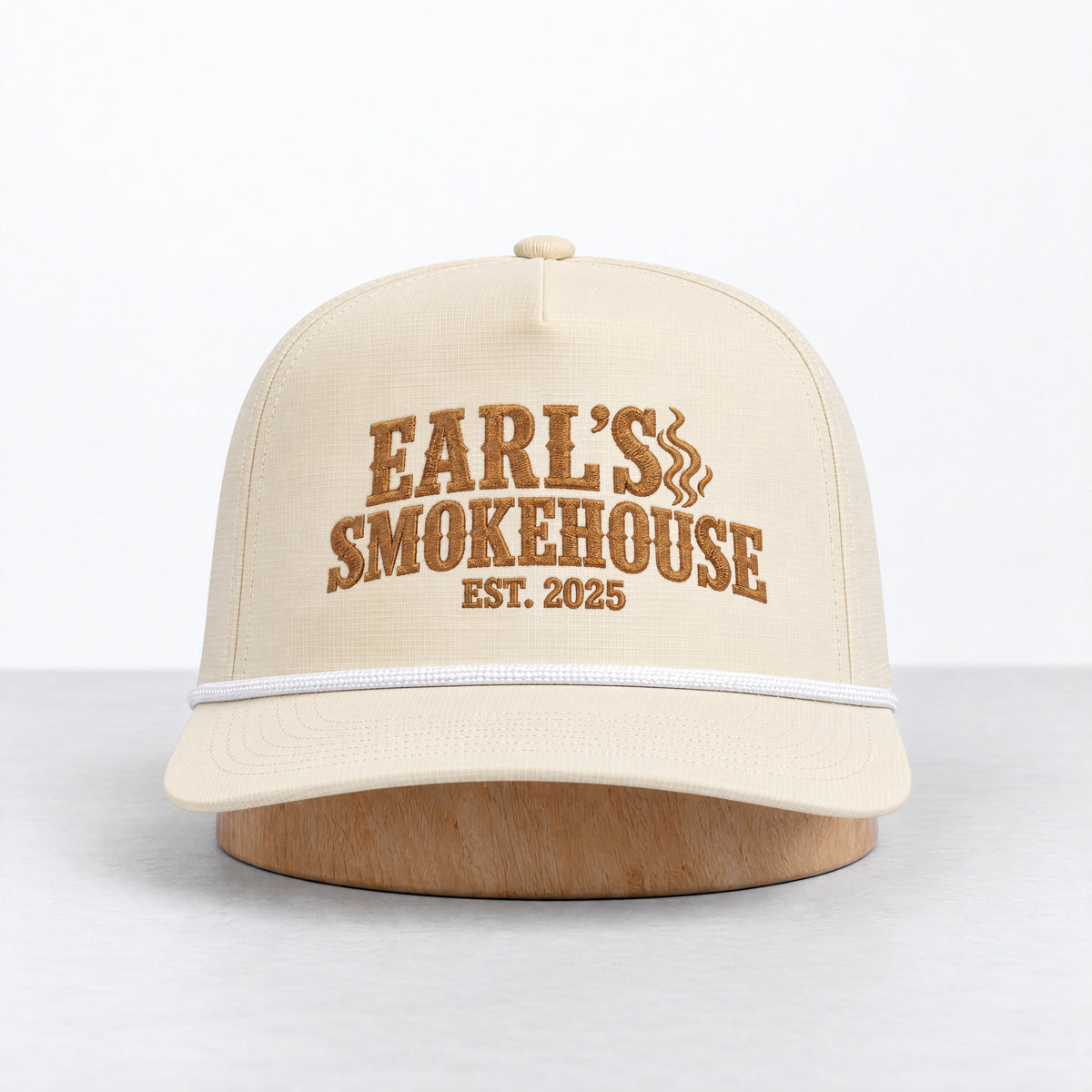 Earl's Smokehouse rope hat in Ivory, straight-on front view