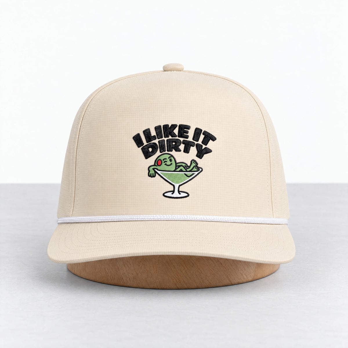 I Like It Dirty rope hat in Ivory, straight-on front view