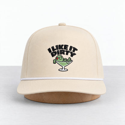 I Like It Dirty rope hat in Ivory, straight-on front view