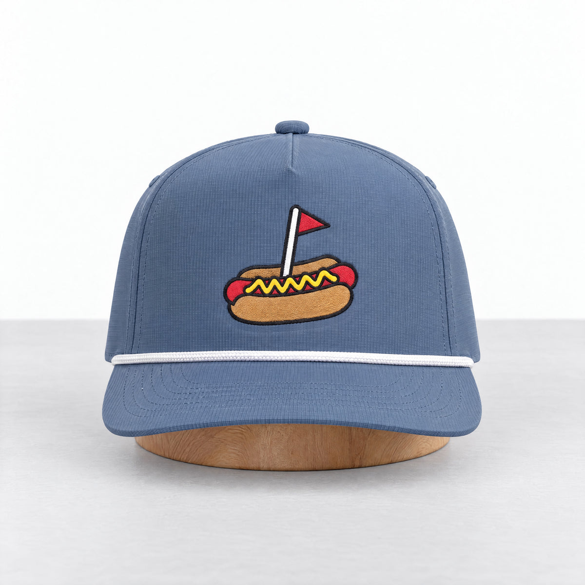 The Turn Dog rope hat in Blue Jean, straight-on front view