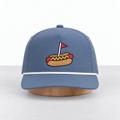 The Turn Dog rope hat in Blue Jean, straight-on front view