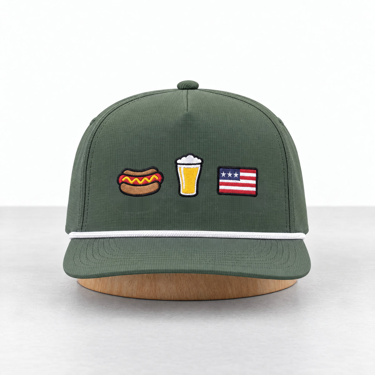 All I Need rope hat in Moss, straight-on front view