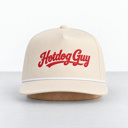 Hotdog Guy rope hat in Ivory, straight-on front view