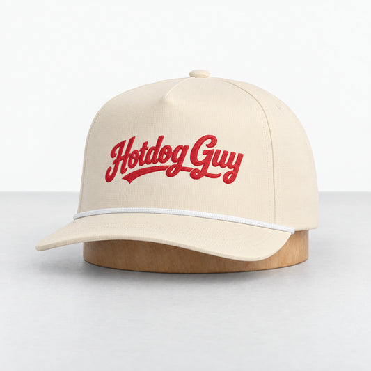 Hotdog Guy rope hat in Ivory, three-quarter front view
