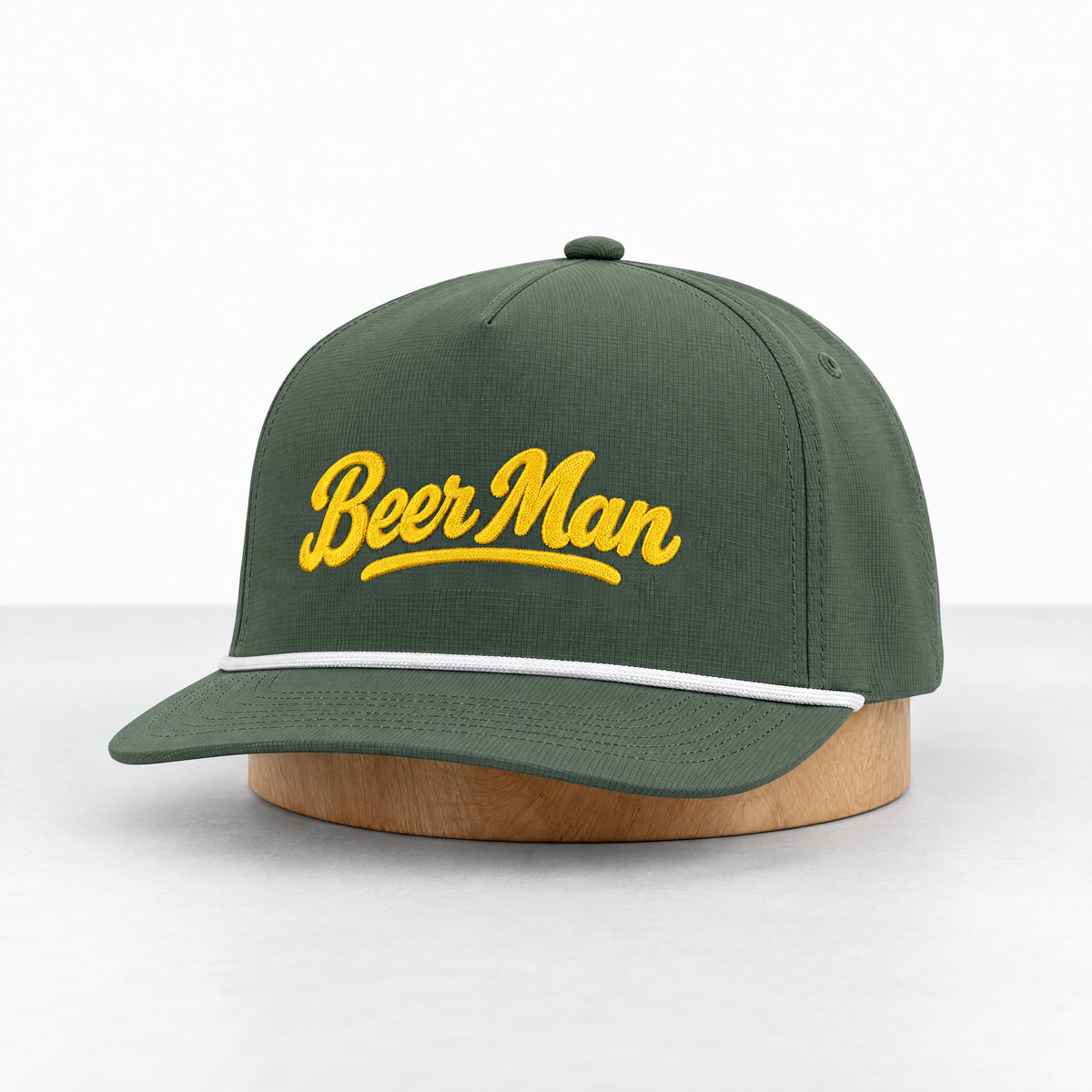 Beer Man rope hat in Moss, three-quarter front view