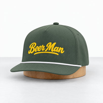 Beer Man rope hat in Moss, three-quarter front view