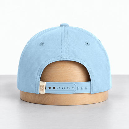 Chambray rope hat, back view with the adjustable snapback and Comfort Colors label