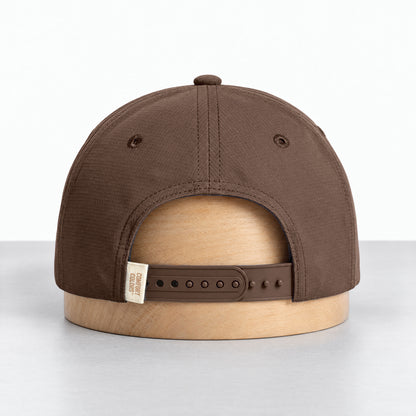 Espresso rope hat, back view with the adjustable snapback and Comfort Colors label