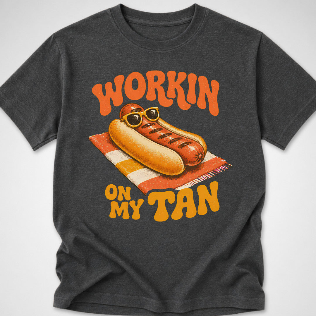Workin' on My Tan — Youth Tee — Dark Heather