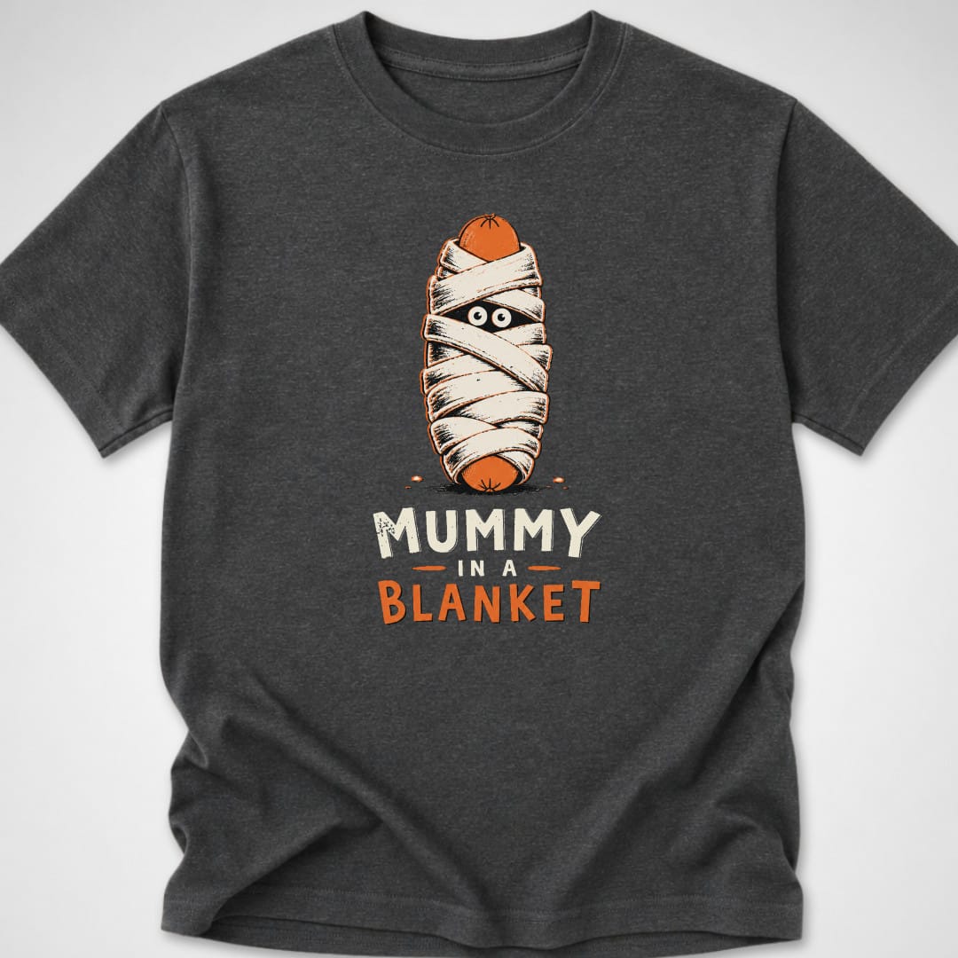 Mummy In A Blanket — Youth Tee — Dark Heather