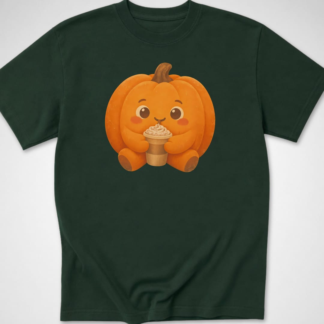 Pumpkin Spice Cuddle — Youth Tee — Forest Green