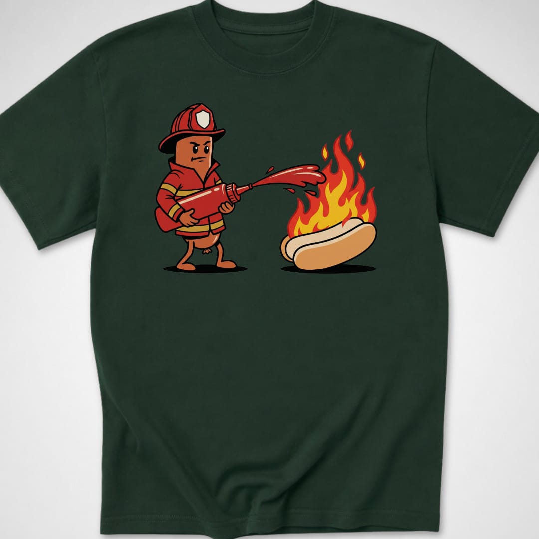 Firefighter Hotdog — Youth Tee — Forest Green