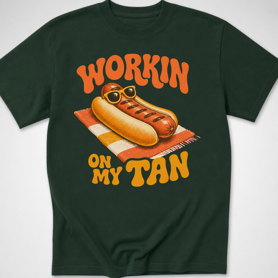 Workin' on My Tan — Youth Tee — Forest Green