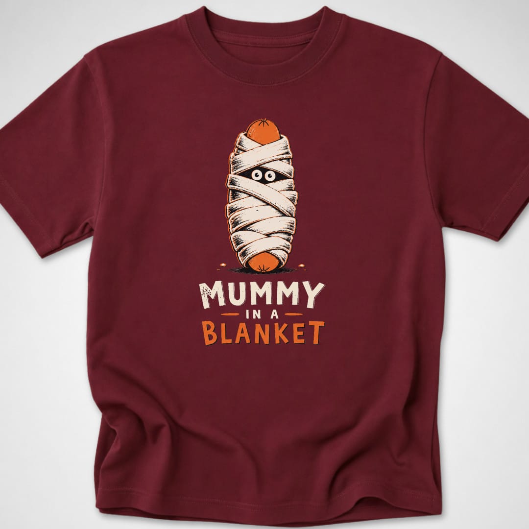 Mummy In A Blanket — Youth Tee — Maroon